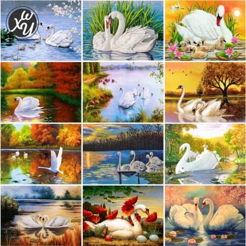 Full Drill Painting Kits White Swan Round Square Rhinestones Stitch Embroidery Scenic Diamond Art Mosaic Accessories Home Decor