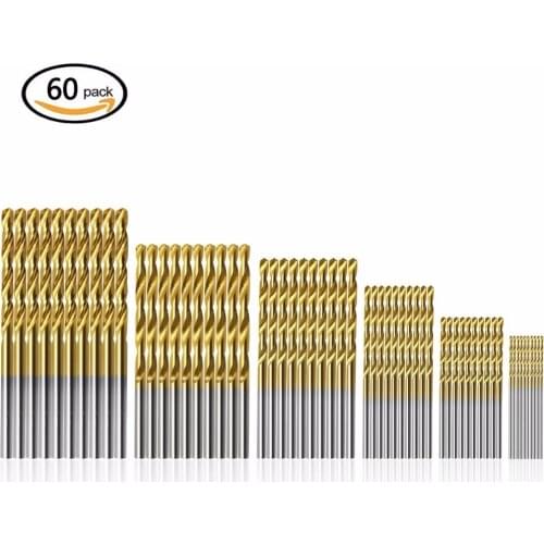 60pcs Twist Drill Bit Set HSS Drill Tools Titanium High Speed Steel Tiny Drill Bits for Wood Plastic Aluminum Copper with Storag