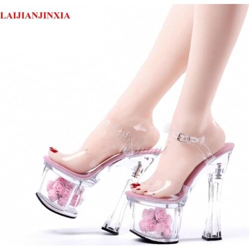LAIJIANJINXIA New 18cm Super High Heeled Shoes Crystal Womens Sandals Flower Bride Shoes Fashion Nightclub Pole Dancing Shoes