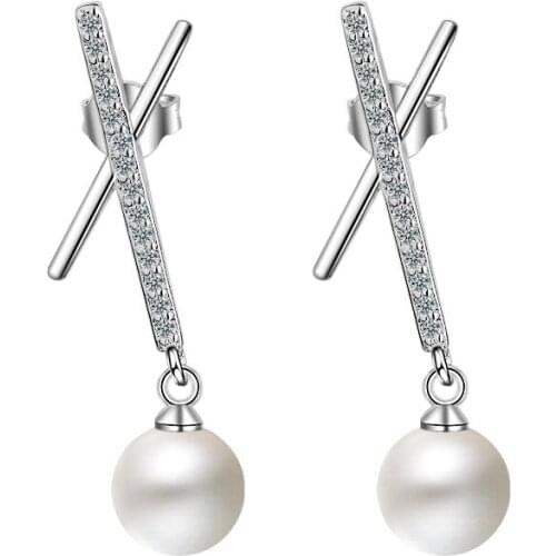New Arrival 925 Sterling Silver Fashion pearl Crystal Ladies`stud Earrings Jewelry Women Wedding Gift Anti Allergy