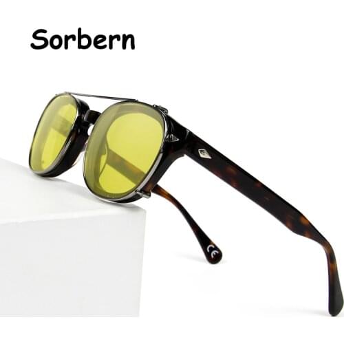 Handmade Acetate Round Frame Glasses With Clip On Sunglasses Men Polarized Optical Eyeglasses Polaroid Clip-On Sun Glass Women