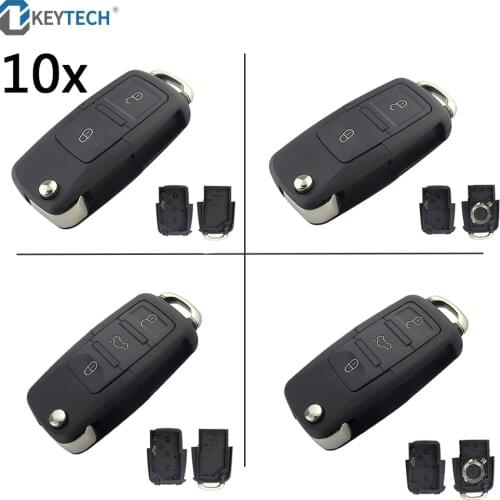 OkeyTech 10PCS For Volkswagen MK4 Bora Golf Passat Polo Bora Touran For Seat Skoda Key Shell 2/3 Buttons Flip Fold Car Key Case
