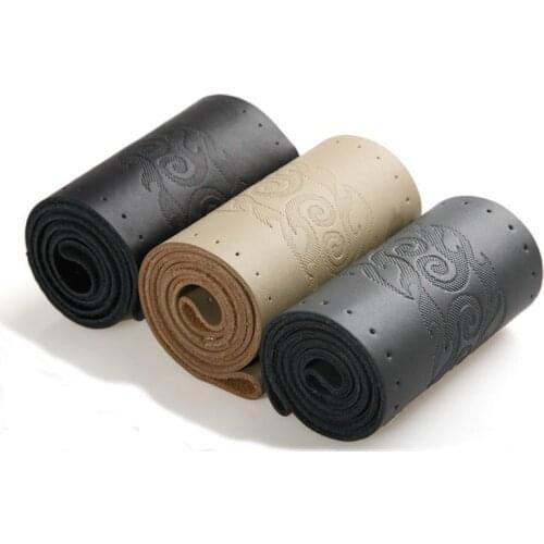 Auto Steering Wheel Covers 36/38/40cm Rutile Genuine Leather Braid Needle Thread Interior CarAccessories For volkswagen ford kia