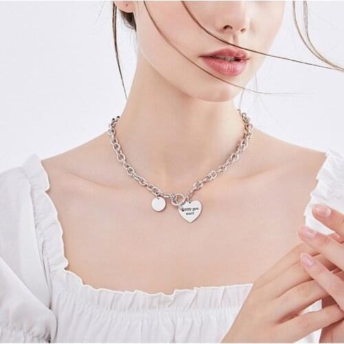 Vintage Heart Chokers Necklaces for Women '' Love You More '' Girl Link Chain Jewelry Short Chocker Accessories Trendy Jewellery