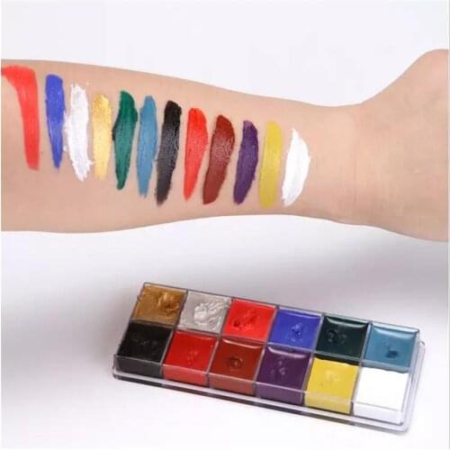 12 Color Face Body Painting Makeup Oil Safe Kids Flash Tattoo Painting Art Party Palette With Brush