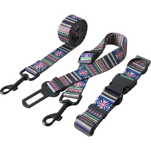 Adjustable Dog Collar Leash Travel Car Safety Belt For Small Medium Puppy Soft Printed Walking Pet Leads Rope Accessories
