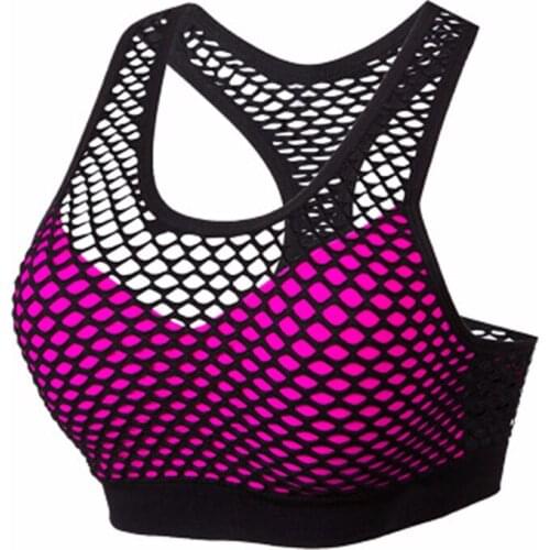 Sexy Mesh Seamless Sports Bra Hollow Out Fitness Gym Crop Top Women Padded Running Vest Shockproof Push Up Yoga Bras Underwear