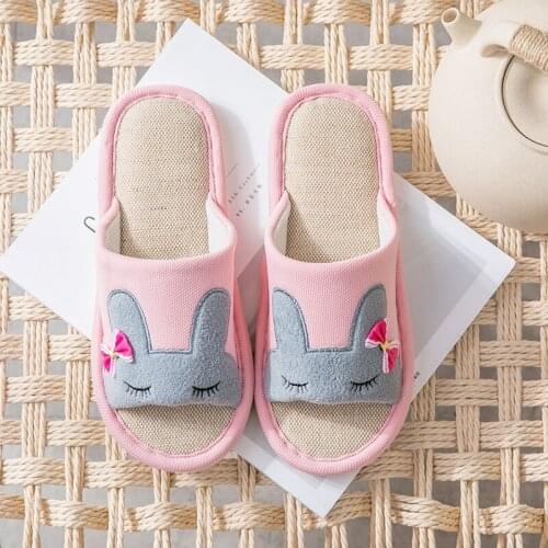 Women Casual Floral Indoor Home Slippers Light Soft Slippers Spring Autumn Flip Flops Female Linen Slides Slippers