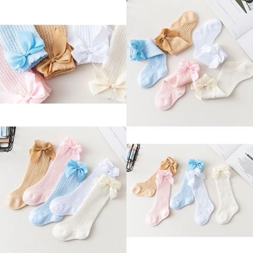 Cute Baby Girls Tights Cotton with Bowknot Knee-high Tight for Newborn Baby Breathable Spring Summer Mesh Baby Tights