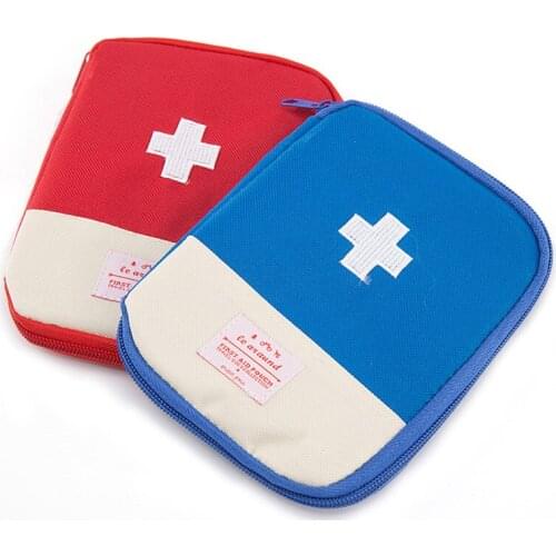 Blue Red Portable Travel First Aid Kit Bag Small Medication Storage Bag Oxford Cloth Folding Medicine Divider Container for Drug