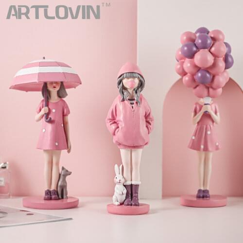 Modern Fashion Balloon Girl Figurines Sweet Pink Girls For Room Decor,Chic Distinctive Bithday Gift for Girl,Home Interior Decor