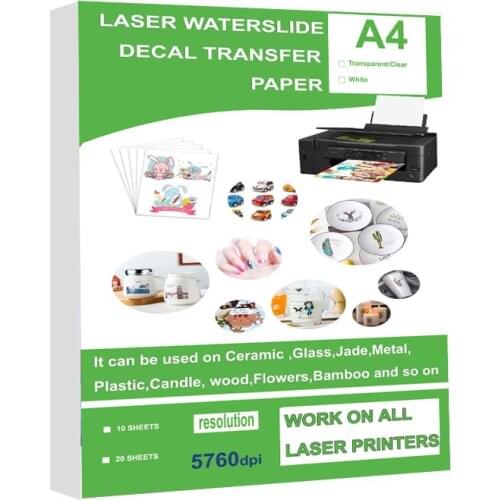 Waterslide Decal transfer paper Laser Clear white Transparent Printable Water Slide A4 Size for DIY Decals Gift Crafts Cera