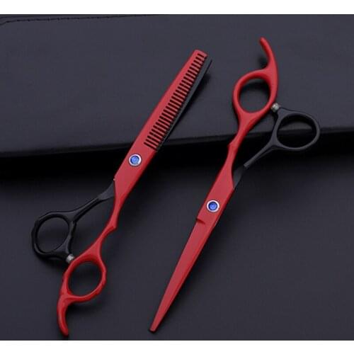 Professional Japan 440c 6 '' Flower handle red&black hair scissors haircut thinning barber cutting shears hairdresser scissors