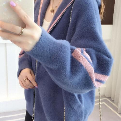 2020 Autumn and Winter Women New Faux Mink Casual Women Faux Fur Coat Hooded Loose Ladies Jacket Zipper Outwear Korean Coat A134