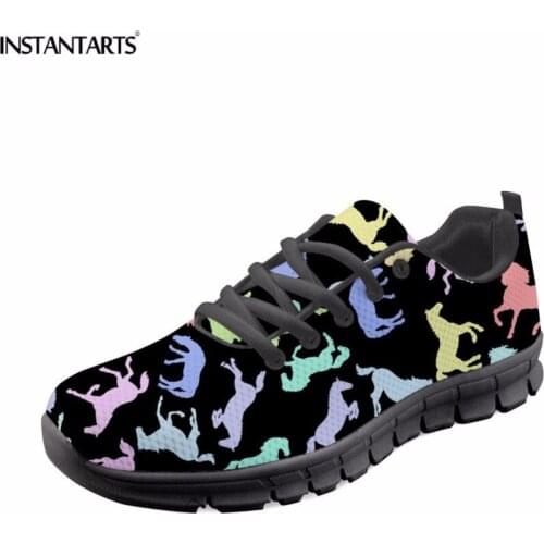 INSTANTARTS Cute Pug Dog Sneakers for Women 3D Kawaii Cartoon Animal Puzzle Pattern Comfort Mesh Youth Girl Casual Flats Shoes