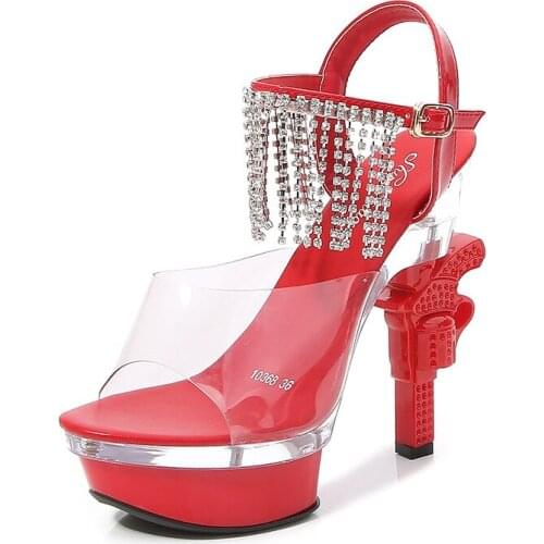 Mclubgirl 14CM Transparent Crystal Wedges Womens Summer Waterproof Platform Non-slip Sandals and Slippers Sexy Party Shoes LFD