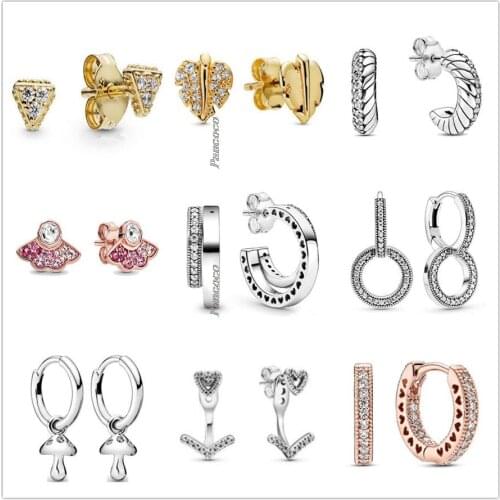 Original 925 Sterling Silver Earring Signature Pave Double With Crystal Stud Earrings For Women Wedding Gift Fashion Jewelry