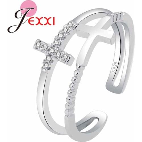 Paved Micro AAAA Cubic Zircon Opening Rings Crossed Design Adjustable Women Wedding Pretty Jewelry 925 Sterling Silver