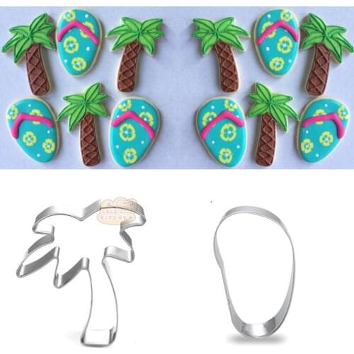 1pcs patisserie reposteria Coconut Tree Flip Flop Fondant Cake Decor Metal Cookie Cutter Biscuit Mold Pastry Shop Cupcake Mould