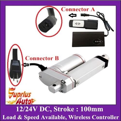 100mm Stroke 12/24V linear actuators with Wireless Remote Controller, from mini 100N/ 10KGS to max 1500N/ 150KGS linear actuator
