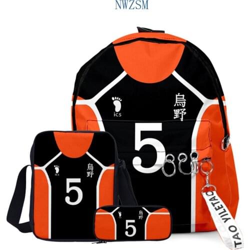 3pcs Young Manga Haikyuu!! Backpack Animation 3D Backpack Set Factory Direct Fashion Neutral/for Both Men and Women Handle