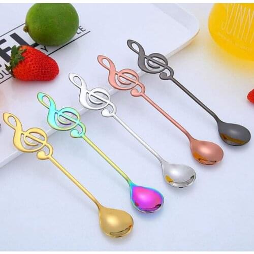 5 Pcs Stainless Steel Spoon Coffee Note Shape Music Theme Tea Stirring Spoon Small Ice Cream Dessert Scoop Creative Flatware