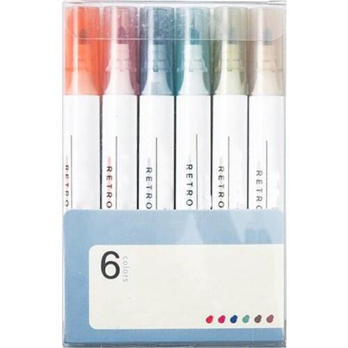 6Pcs/Set Creative Highlighter Pen Plastic marker Mark notes, highlight markers Pen Drawing Graffiti Art Pens for students
