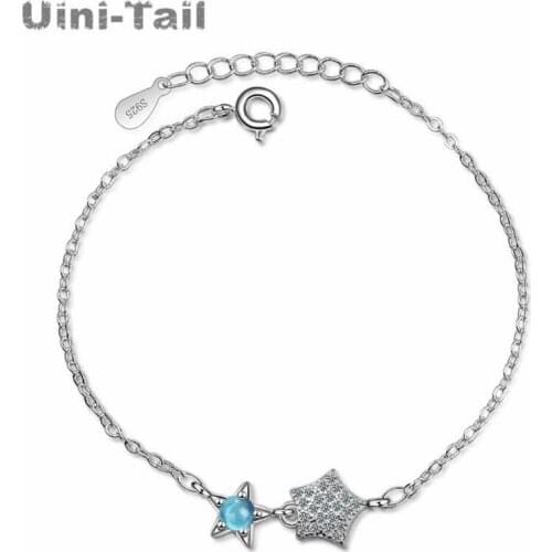 Uini-Tail hot new 925 sterling silver small fresh artificial blue crystal size stars micro-inlaid bracelet fashion tide flow