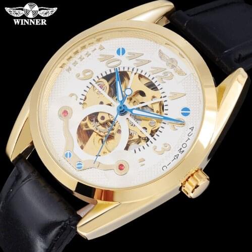 WINNER fashion casual men mechanical watches luxury brand mens leather strap watches male skeleton wristwatches reloj hombre