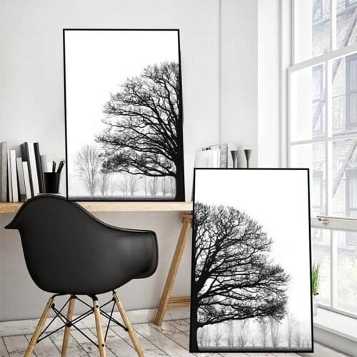 Black and White Winter Tree Wall Art Print Painting Plants Pictures Scandinavian Style Trees Posters Living Room Home Decor