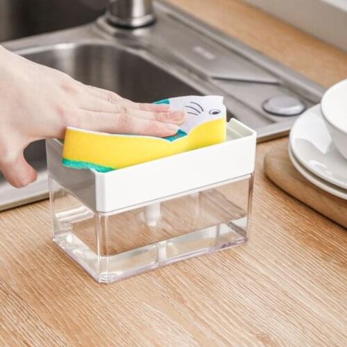 Soap Dispenser Pump with Sponge Manual Press Cleaning Liquid Container Organizer Kitchen Tool