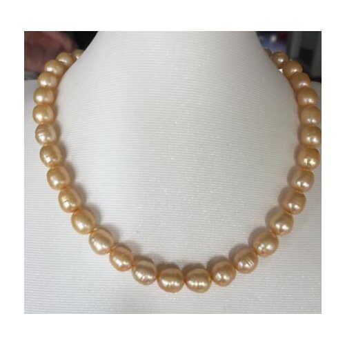 Elegant 10-11mm south sea baroque gold pearl necklace 18inch 14k