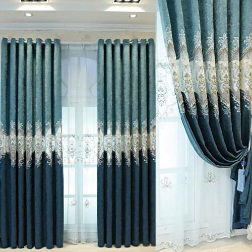 European style luxury villa living room shade curtain embroidered chenille bedroom shade floor curtain curtains for living room