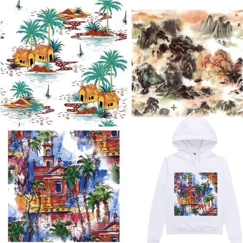 Mountain Patches Watercolor Thermal Stickers on Clothes Fabric Iron-on Transfers for Clothing Thermoadhesive Patch Diy Applique