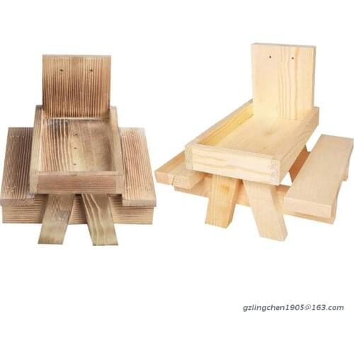 P8DE Wood Squirrel Feeder for Outside Chipmunk Bench Feeders for Garden Yard