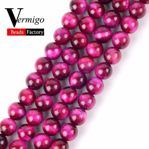 Fuchsia Tiger Eye Natural Stone Round Loose Beads For Jewelry Making Diy Bracelet Necklace 6 8 10mm Pick Size Jewellery Fashion