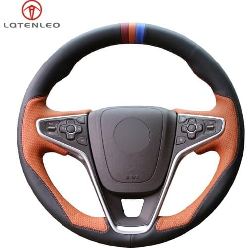LQTENLEO Black Orange Leather Car Steering Wheel Cover for Buick Regal GS 2014-2017 Opel Insignia Vauxhall Insignia 2014-2017