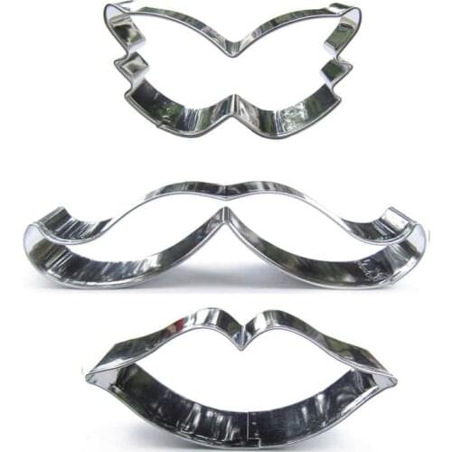 Mask, Moustache, Lip shaped 3 piece biscuit cutting molds, baking tools, cake decorating soft candy tools