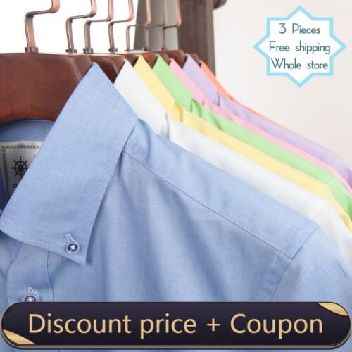 DEEPOCEAN Oxford casual shirt mens short-sleeved pure cotton youth slim solid color clothes