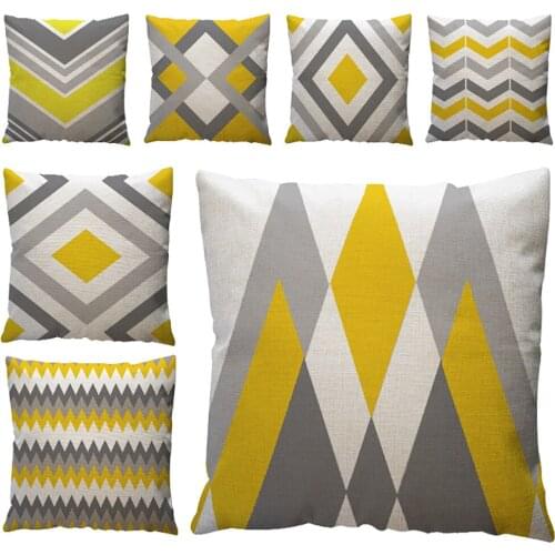 Yellow Gray Geometric Pattern Throw Pillow Case Cushion Cover Modern Home Decor Cotton Linen Pillow Covers 45x45cm Vintage
