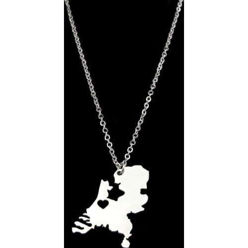 New Stainless Steel Necklace Netherlands Map Pendant Necklaces for Women Silver Color Choker Jewelry Gift Custom Jewelery