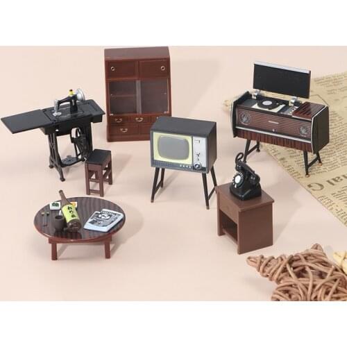 New Arrival 1 Set 1:18 Dollhouse Miniature Furniture Set Sewing machine TV Cabinet Table Model Toy