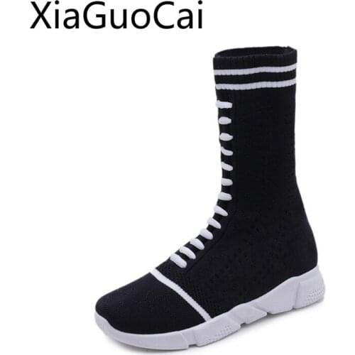Autumn European Station Women Boots Knitting Tube Thick Bottom Female Platform Boots Muffin Bottom Fashion Socks Boots