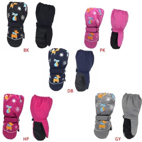 Toddler Kids Winter Waterproof Windproof Long Cuff Gloves Cute Rabbit Deer Printed Thicken Warm Snow Ski Non-Slip Mittens 2-6 T