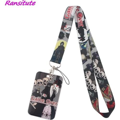 Ransitute R1614 Game Over Horror Skeleton Lanyards ID Badge Holder Bus Pass Case Cover Slip Bank Credit Card Holder Accessories