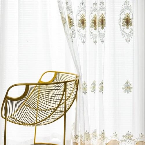 Chinese Luxury Embroidered Tulle Curtain for Bedroom Golden Velet Wave Bottom Romantic Bay Window Treatment Drapes JS230C