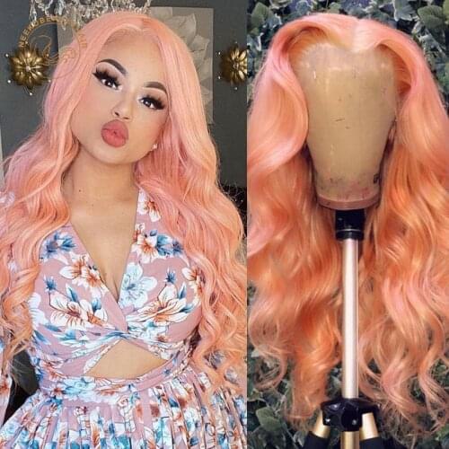 Rose Pink Lace Frontal Wigs Lime Green Blue Burgundy Ginger 99J Wavy 13X4 Lace Front Wig Full Density Colored Human Hair Wigs