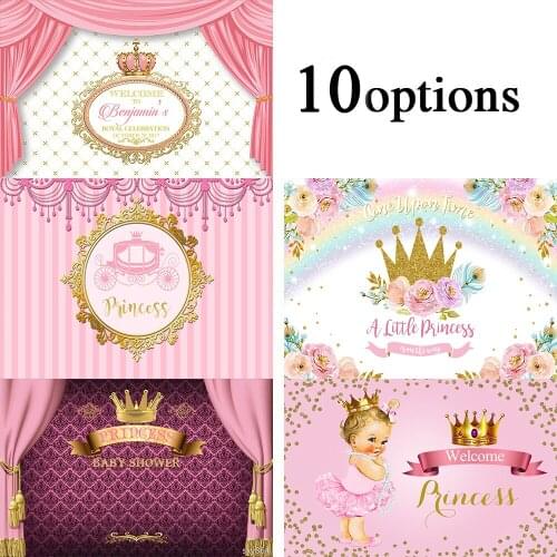 Sensfun Pink Baby Shower Photography Backdrop Crown Curtain Girl Birthday Background Custom Photo Booth Props Vinyl Photozone