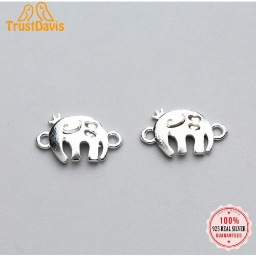 TrustDavis Real 925 Sterling Silver Fashion Crown Elephant Charm Bracelet Handmade DIY Accessories Fine Jewelry Wholesale HY240