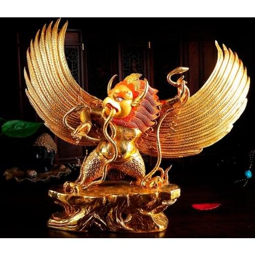 Unique Buddhist supplies # HOME Talisman efficacious Protection # Tibetan Buddhism Garuda Dharma Gilding brass statue 27 CM
